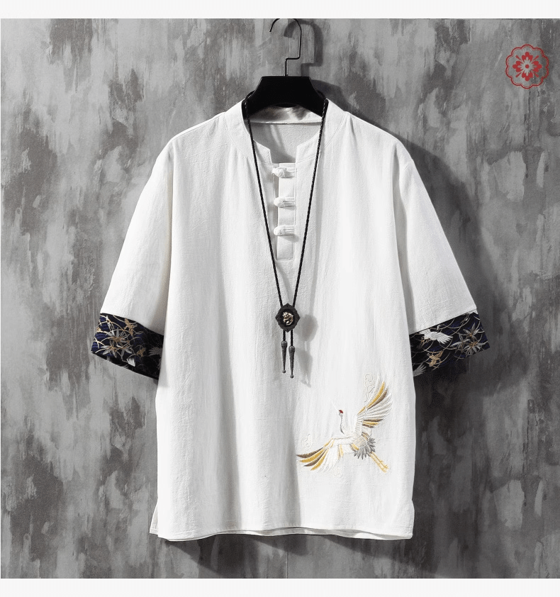 Summer thin loose embroidered linen boutique short sleeve T-shirt
