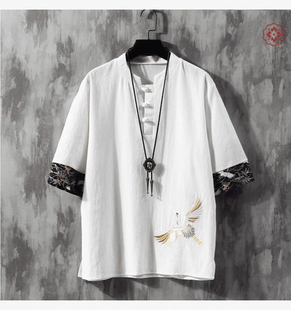 Summer thin loose embroidered linen boutique short sleeve T-shirt