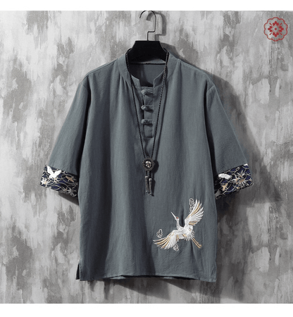Summer thin loose embroidered linen boutique short sleeve T-shirt