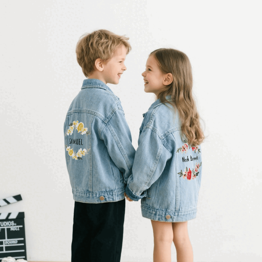 New Arrivals Children's Clothing Vintage washed denim jacket with customizable embroidery kids' wear