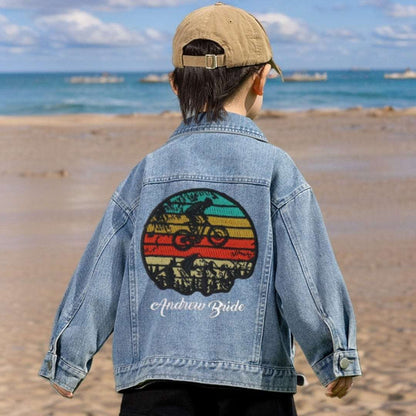 New Arrivals Children's Clothing Vintage washed denim jacket with customizable embroidery kids' wear