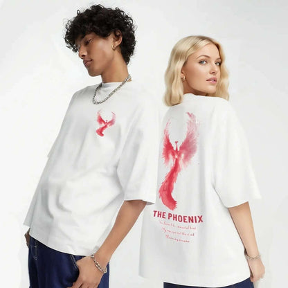 New Arrivals Summer Thermochromic Effect Phoenix Rebirth Print Pure Cotton Loose Crew Neck Couple Tee