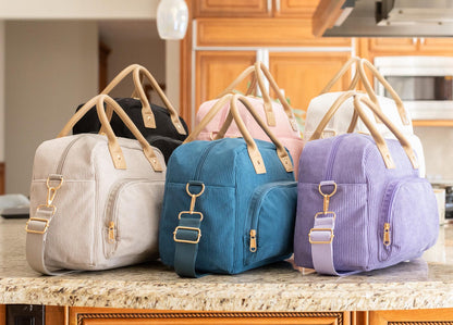 Custom corduroy lunch bag, a personalized gift for mom, women's insulated cooler bag