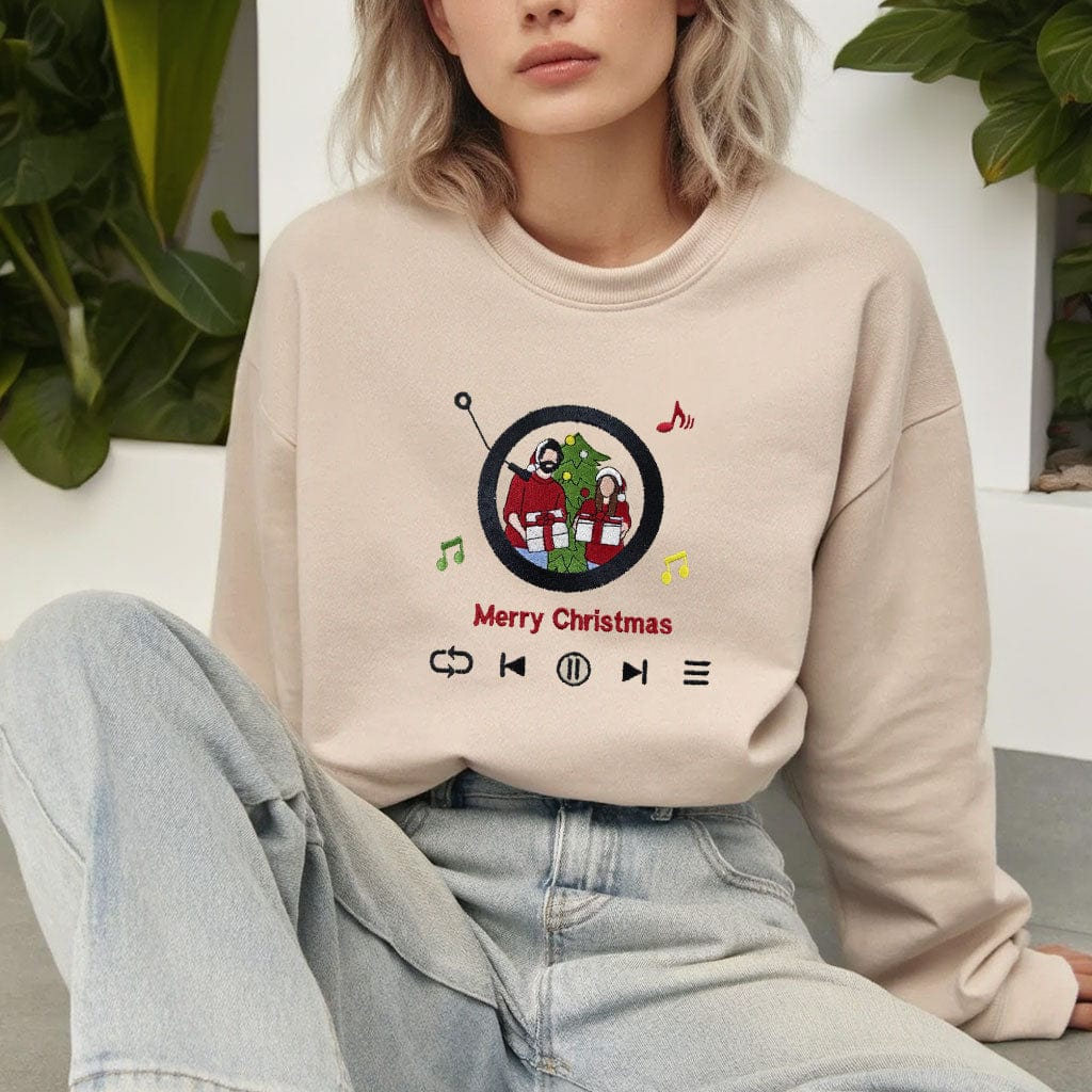 Mystichot Custom Embroidered Sweatshirt Portrait Music Player Couple Family Gift |  2025 New Arrivals