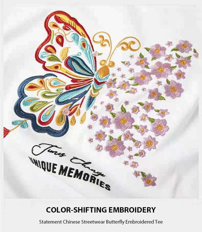New Arrivals Summer UV-Chromic Butterfly Print Heavyweight Cotton Loose Crew Neck Couple Tee