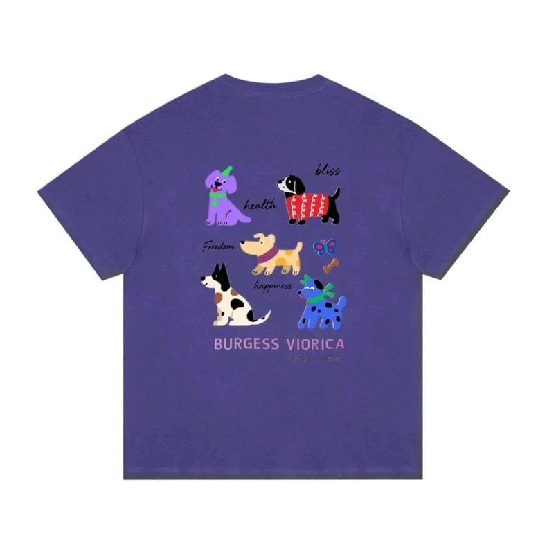 New Arrivals Heavy Embroidery 1.6 Million Stitches - Luminous Colorful Dog 100% Long-Staple Cotton 280g Soft Versatile T-Shirt