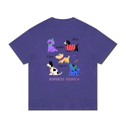 New Arrivals Heavy Embroidery 1.6 Million Stitches - Luminous Colorful Dog 100% Long-Staple Cotton 280g Soft Versatile T-Shirt