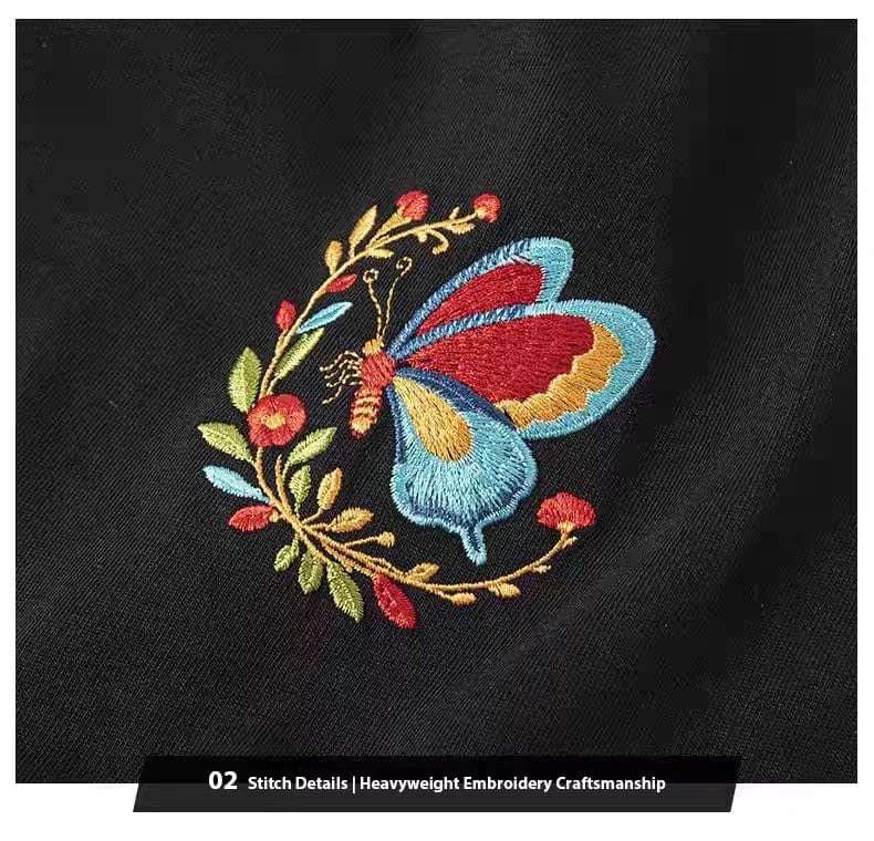 New Arrivals Summer UV-Chromic Butterfly Print Heavyweight Cotton Loose Crew Neck Couple Tee