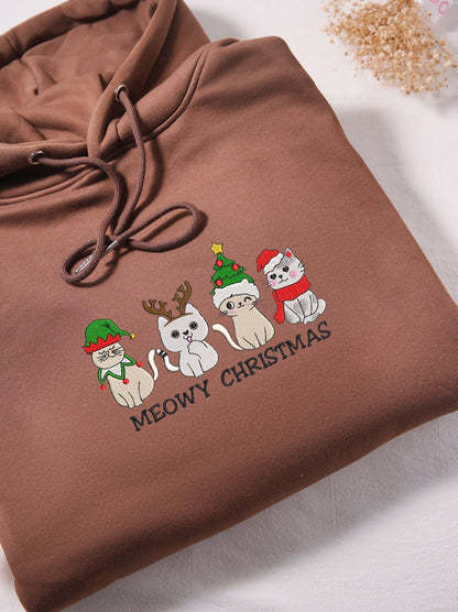 Mystichot Embroidered Sweatshirt Hoodie - Christmas Cartoon Style