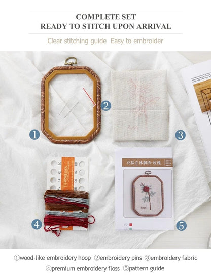 New Arrivals 3D Floral Beginner Embroidery Kit with Wooden Frame