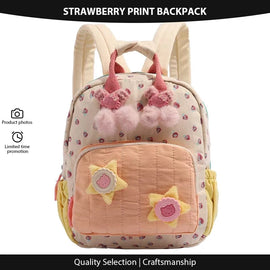 New Arrivals Kids' Strawberry Print Backpack - Dopamine Color-Block Cute Canvas Shoulder Bag