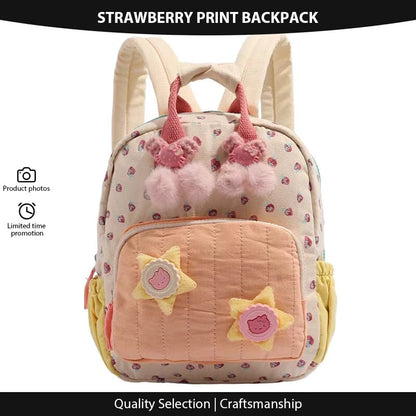 New Arrivals Kids' Strawberry Print Backpack - Dopamine Color-Block Cute Canvas Shoulder Bag