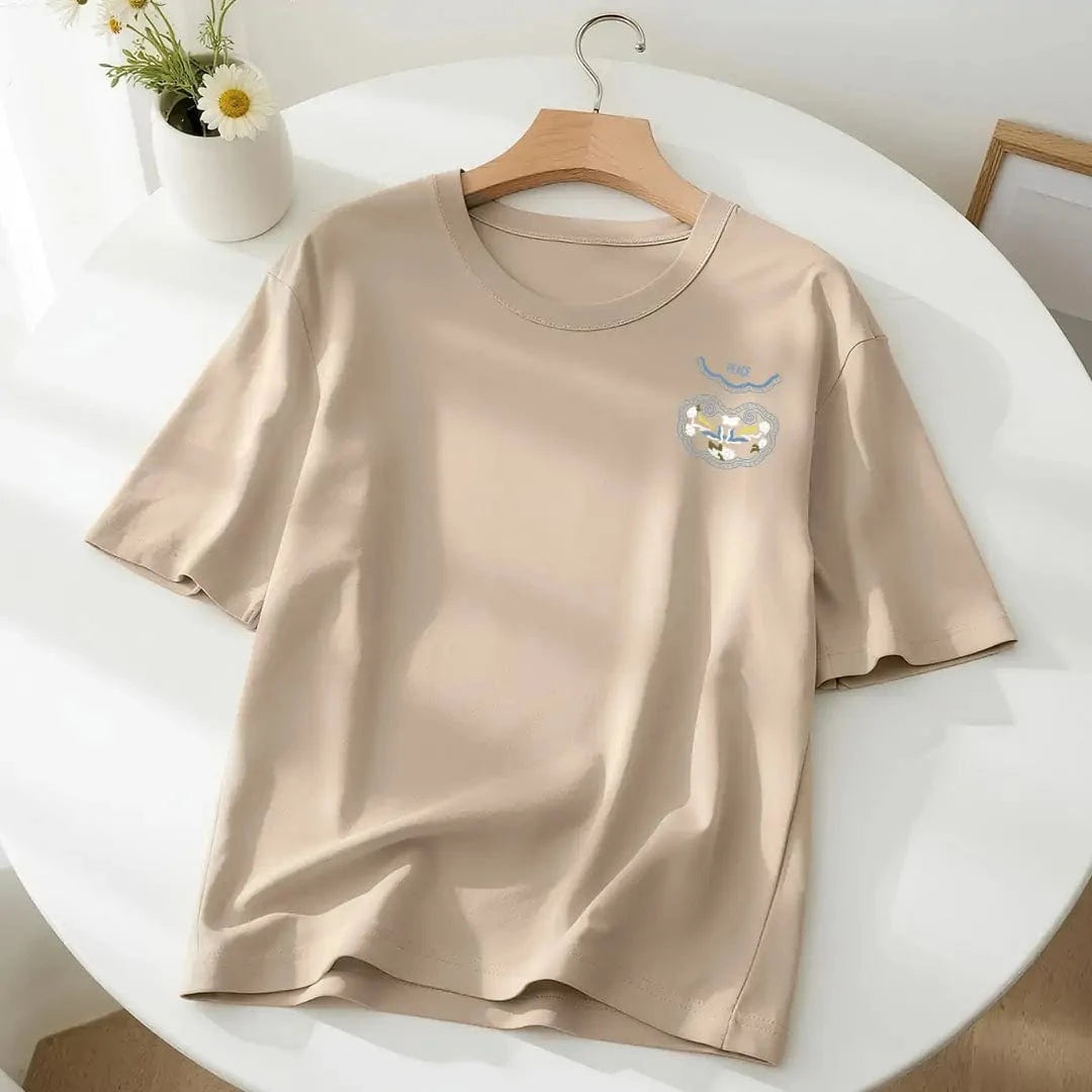 New Arrivals  Heavyweight Cotton T-shirt Auspicious Cloud Embroidery Symbolizing Good Luck and Happiness