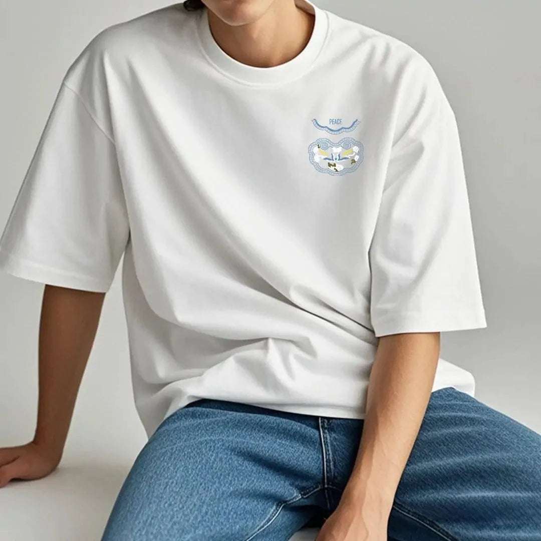 New Arrivals  Heavyweight Cotton T-shirt Auspicious Cloud Embroidery Symbolizing Good Luck and Happiness