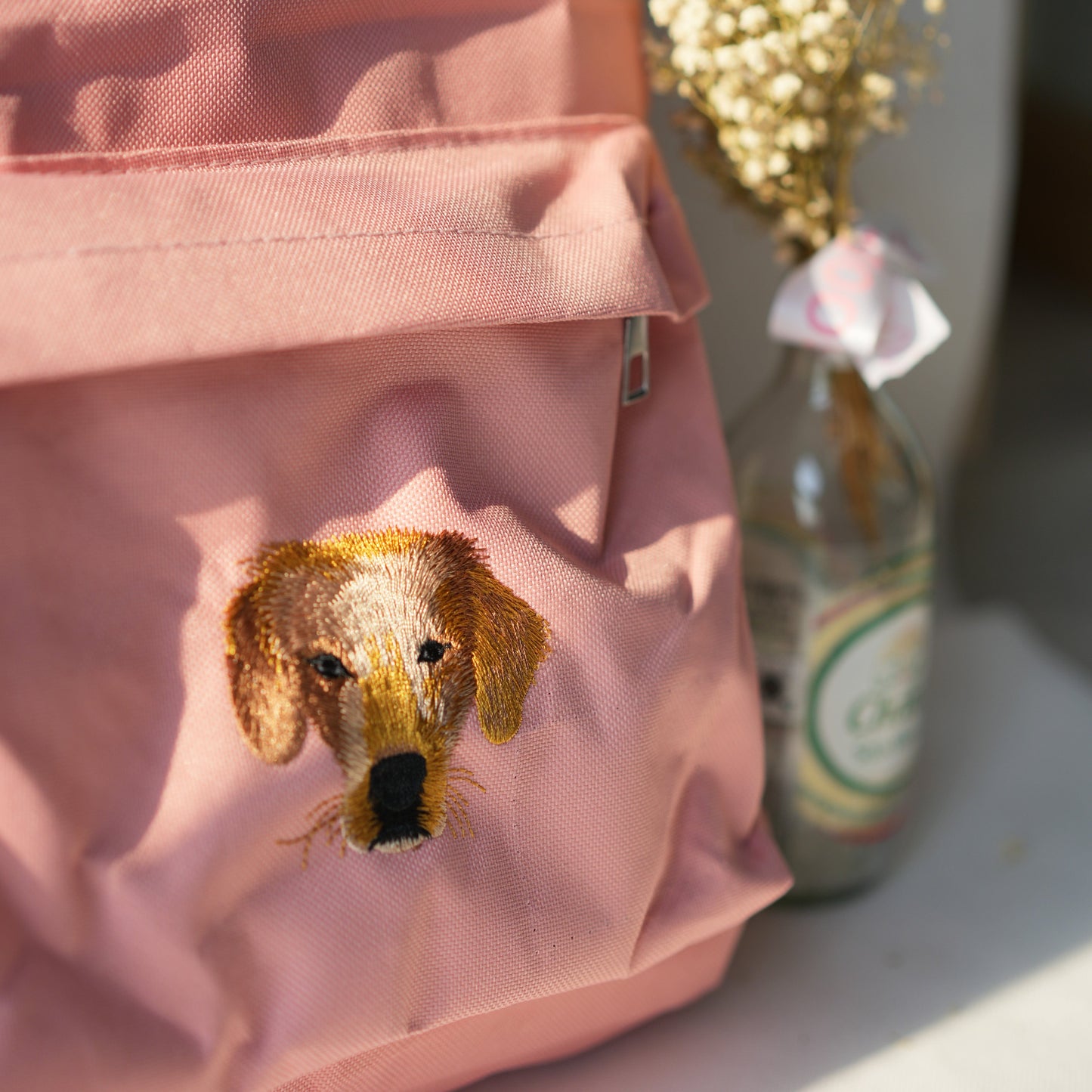 Custom-Embroidered-Pet-Portrait-Pink-Backpack-left