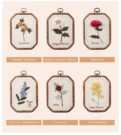 New Arrivals 3D Floral Beginner Embroidery Kit with Wooden Frame