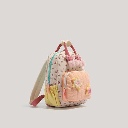 New Arrivals Kids' Strawberry Print Backpack - Dopamine Color-Block Cute Canvas Shoulder Bag