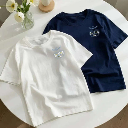 New Arrivals  Heavyweight Cotton T-shirt Auspicious Cloud Embroidery Symbolizing Good Luck and Happiness