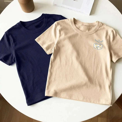 New Arrivals  Heavyweight Cotton T-shirt Auspicious Cloud Embroidery Symbolizing Good Luck and Happiness