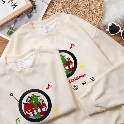 Mystichot Custom Embroidered Sweatshirt Portrait Music Player Couple Family Gift |  2025 New Arrivals