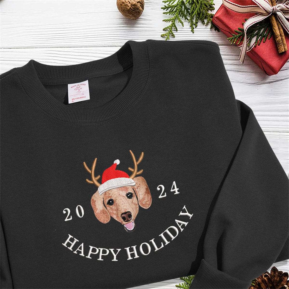 Embroidered Pet Christmas Hat Sweatshirt | Comfortable T-Shirt and Hoodie | Unique Personalized Design to Showcase You and Your Pet's Holiday Spirit  new
