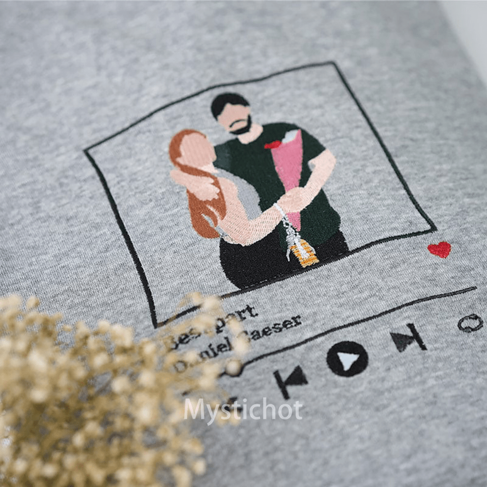 Mystichot Custom Embroidered Sweatshirt Portrait Music Player Couple Family Gift