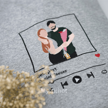 Mystichot Custom Embroidered Sweatshirt Portrait Music Player Couple Family Gift