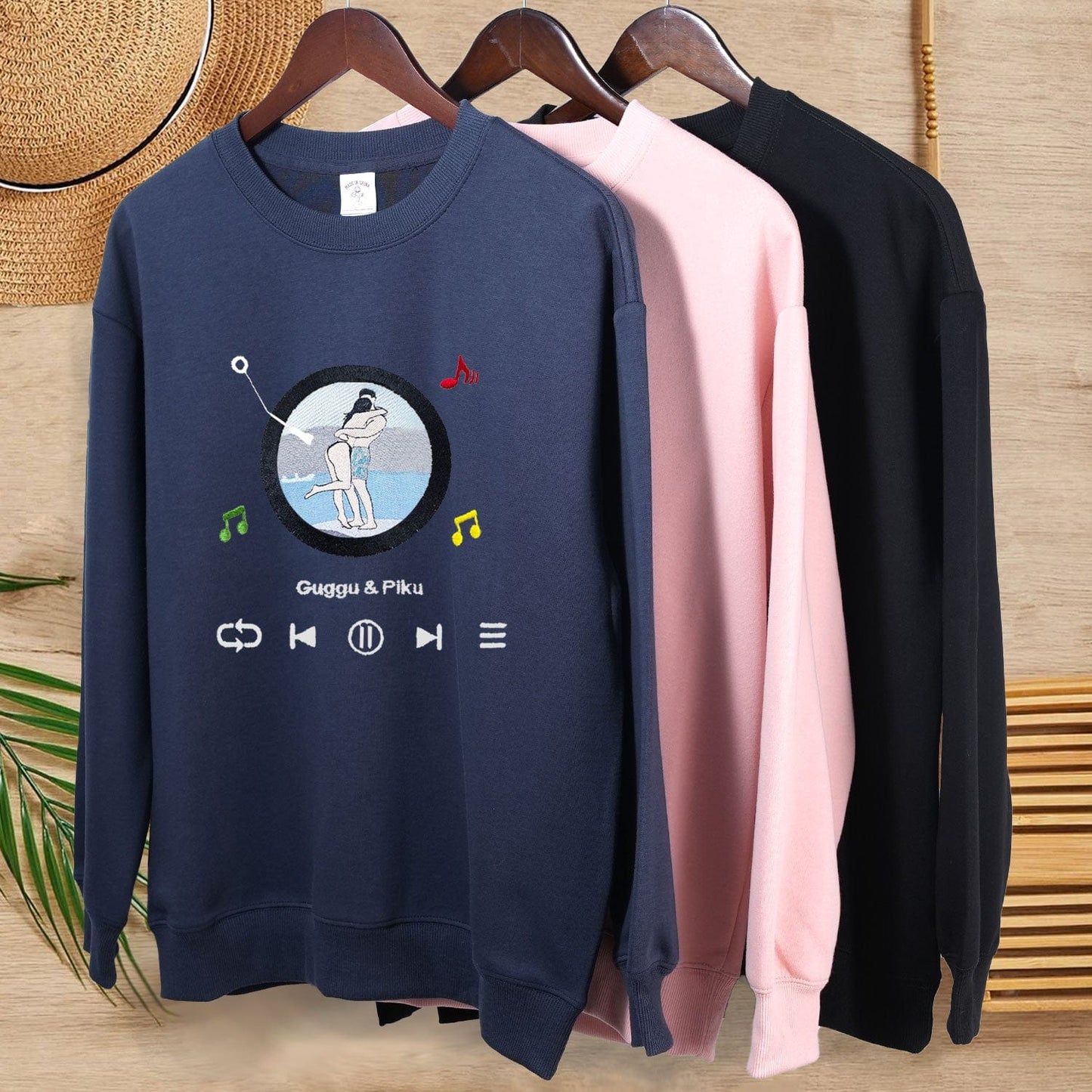Mystichot Custom Embroidered Sweatshirt Portrait Music Player Couple Family Gift |  2025 New Arrivals