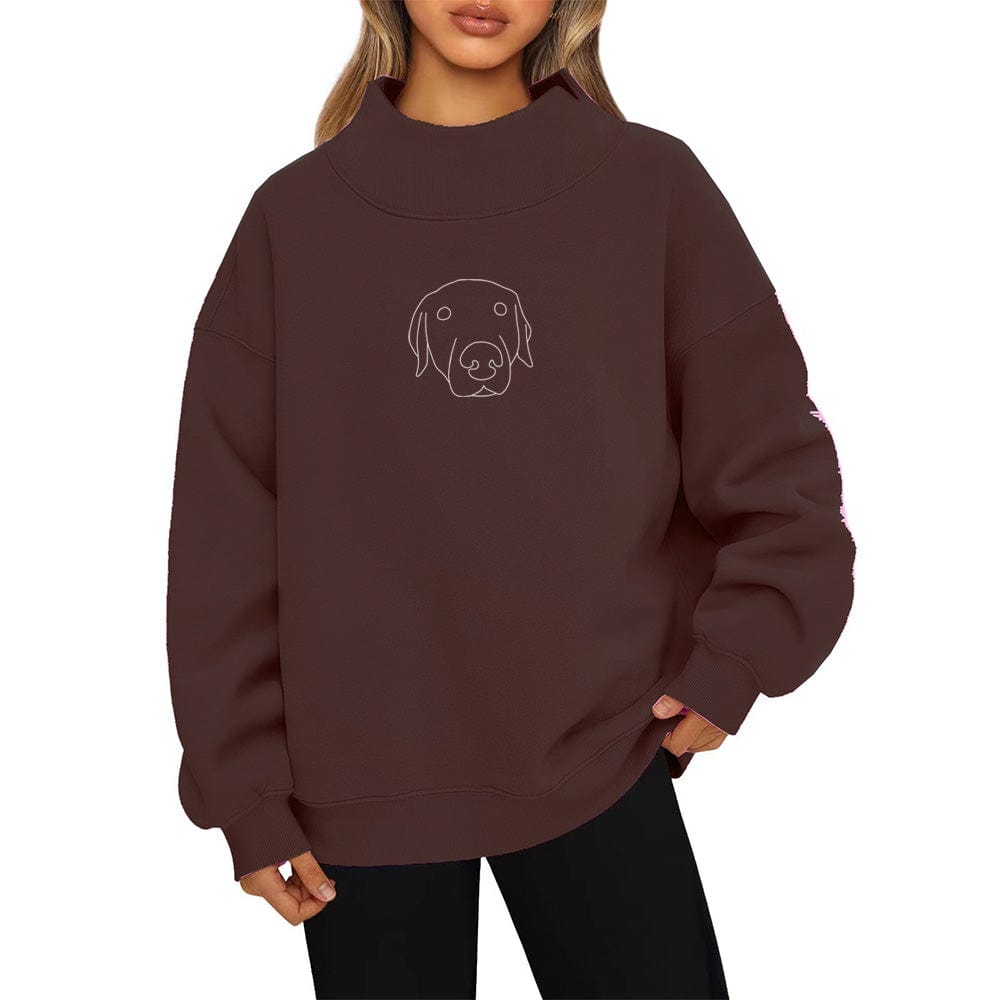 Embroidered women's sweatshirt Long sleeve high neck pullover sweatshirt casual hoodie and fleece top
