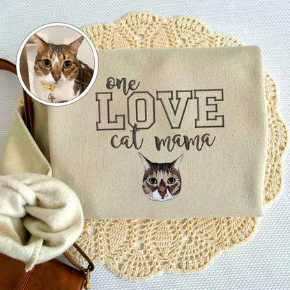 Custom Embroidered One Love Cat Mama Sweatshirt