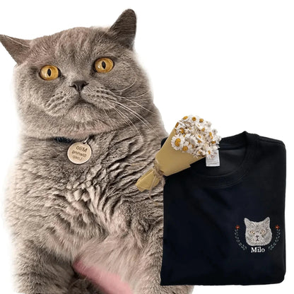 Custom embroidered pet portrait sweatshirt made from your photo, personalized pet gift
