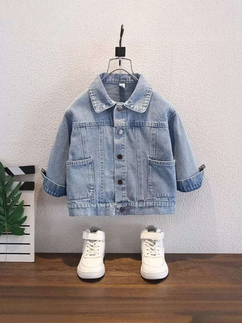 New Arrivals Children's Clothing Vintage washed denim jacket with customizable embroidery kids' wear