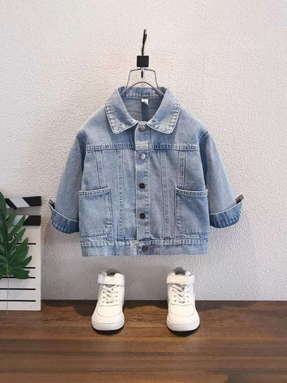 New Arrivals Children's Clothing Vintage washed denim jacket with customizable embroidery kids' wear