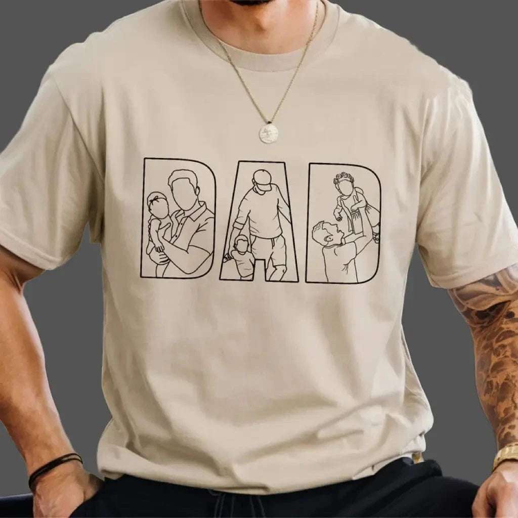 Outline Portrait T-Shirt Personalized Gift for Dad Capture the moment on Shirt
