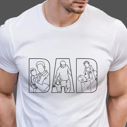 Outline Portrait T-Shirt Personalized Gift for Dad Capture the moment on Shirt