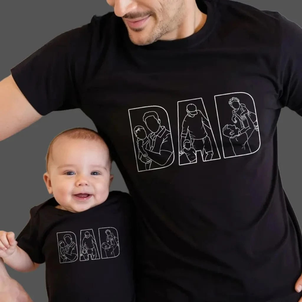 Outline Portrait T-Shirt Personalized Gift for Dad Capture the moment on Shirt