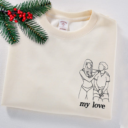 Couple's Line Embroidery Hoodie