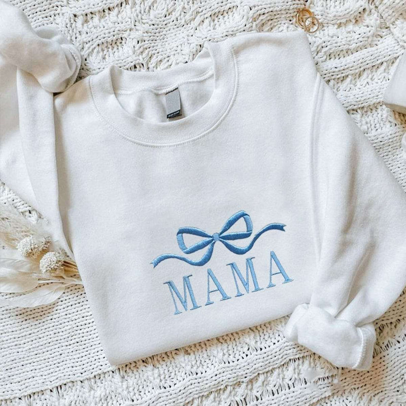 Bow Embroidery T-shirt/Sweatshirt/Hoodie with Customizable Cuff Patterns and Chest Positions