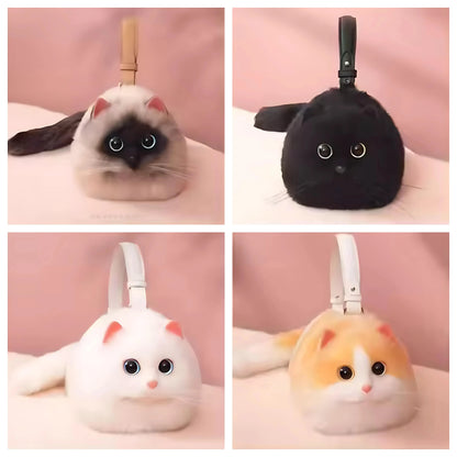 Versatile Handmade Small One-Shoulder Cat Plush Bag - Ideal for Female Messengers