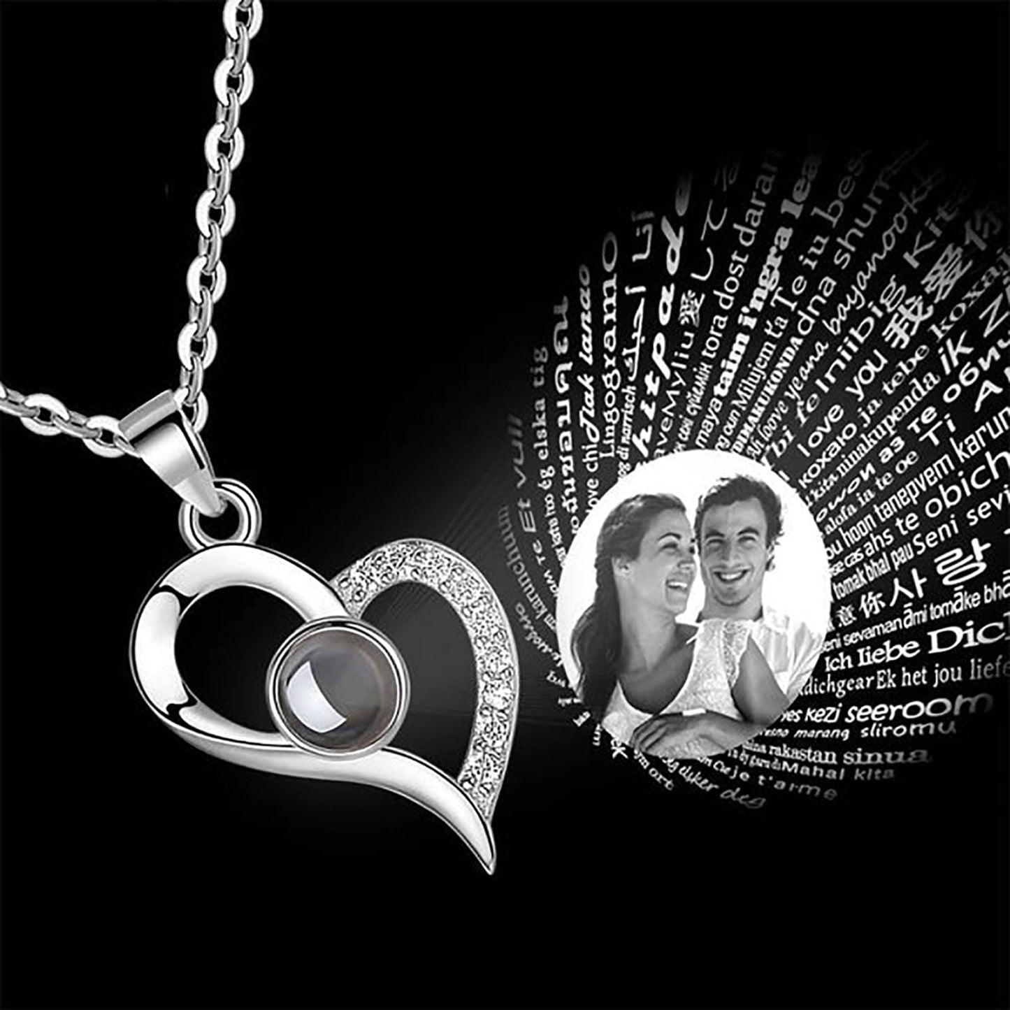 I Love You in 100 Languages Projection Photo Sliver Necklace